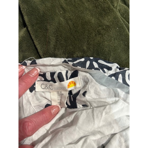 C&C California Womens Black White Floral Tile Tiered Maxi Dress Smocked Back M - Picture 5 of 5